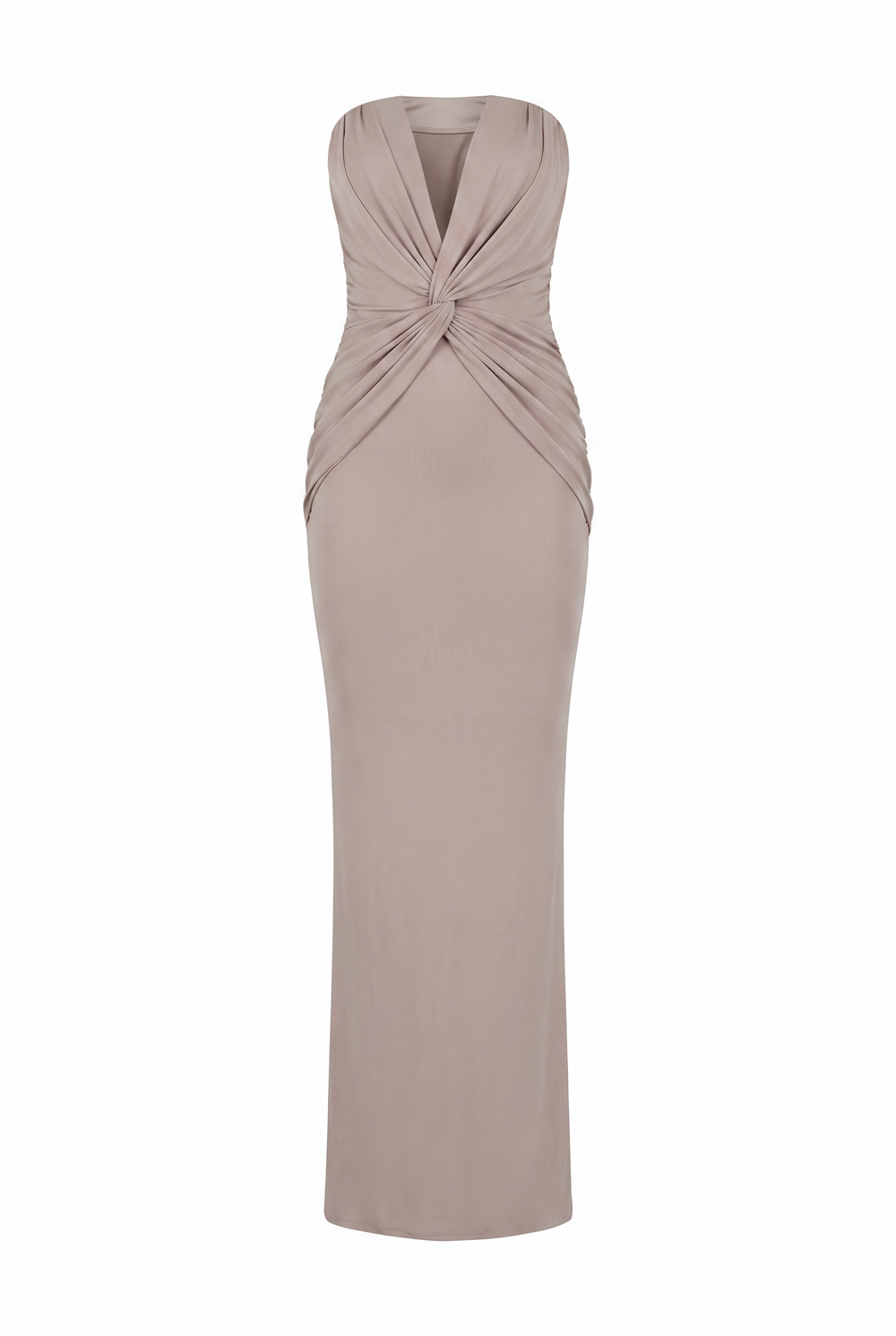 Taupe twist front strapless maxi dress, product view
