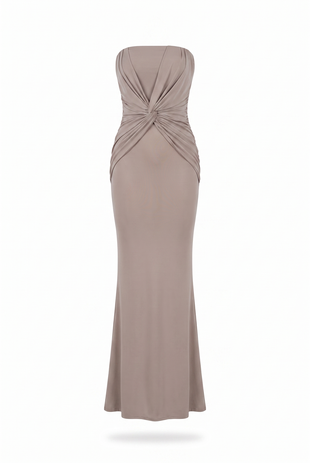 Taupe twist front strapless maxi dress, product view