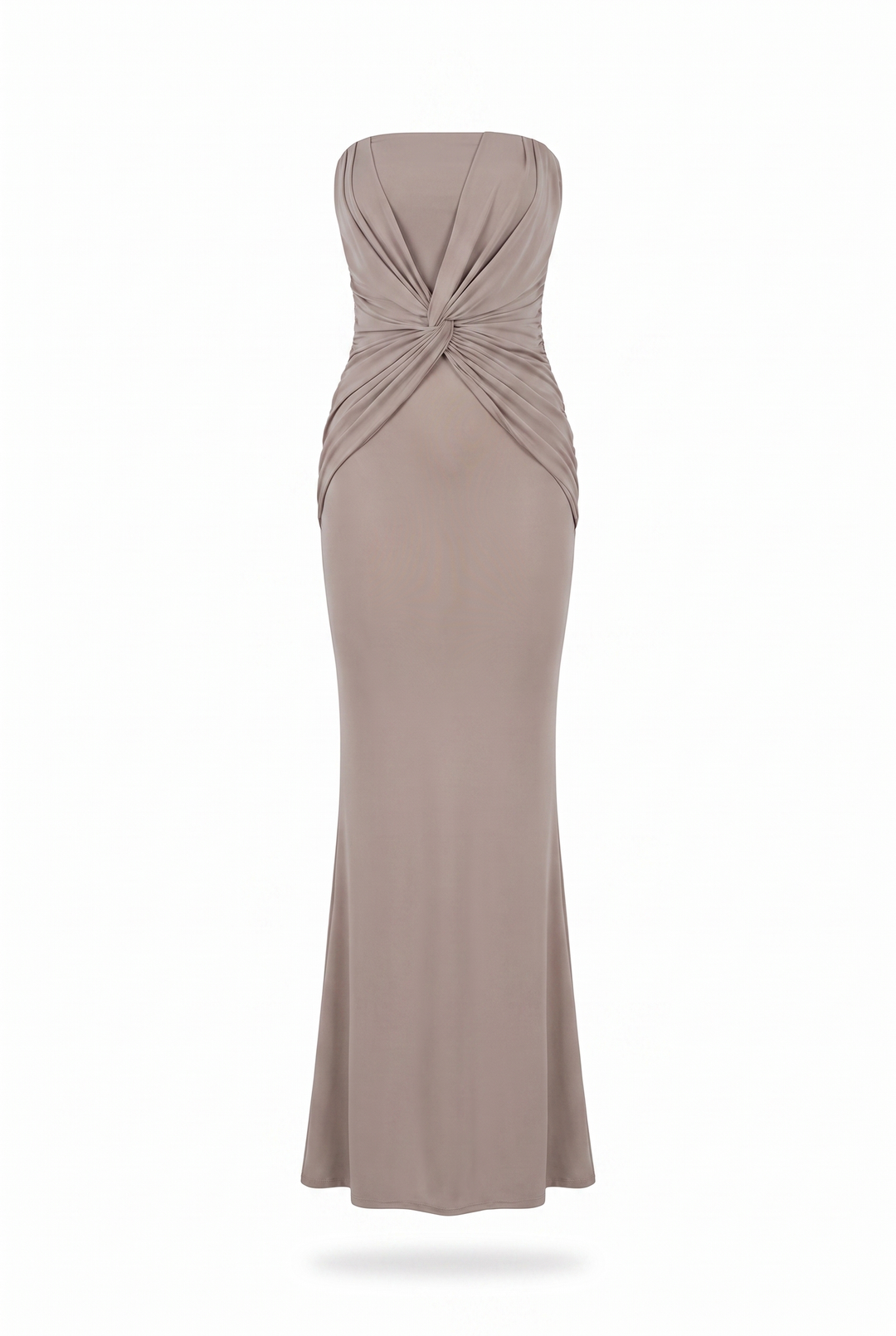Taupe twist front strapless maxi dress, product view