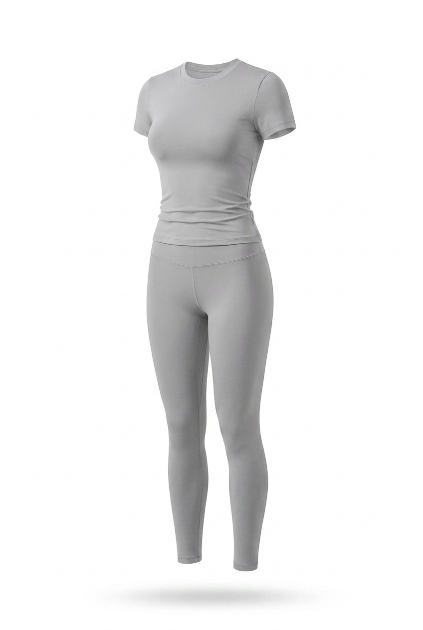Kovelle round neck legging set in light grey, flat product view