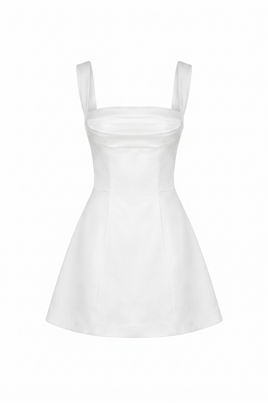 White satin corset mini dress on a plain white background