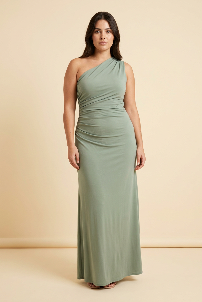 The One-Shoulder Draped Satin Maxi Dress