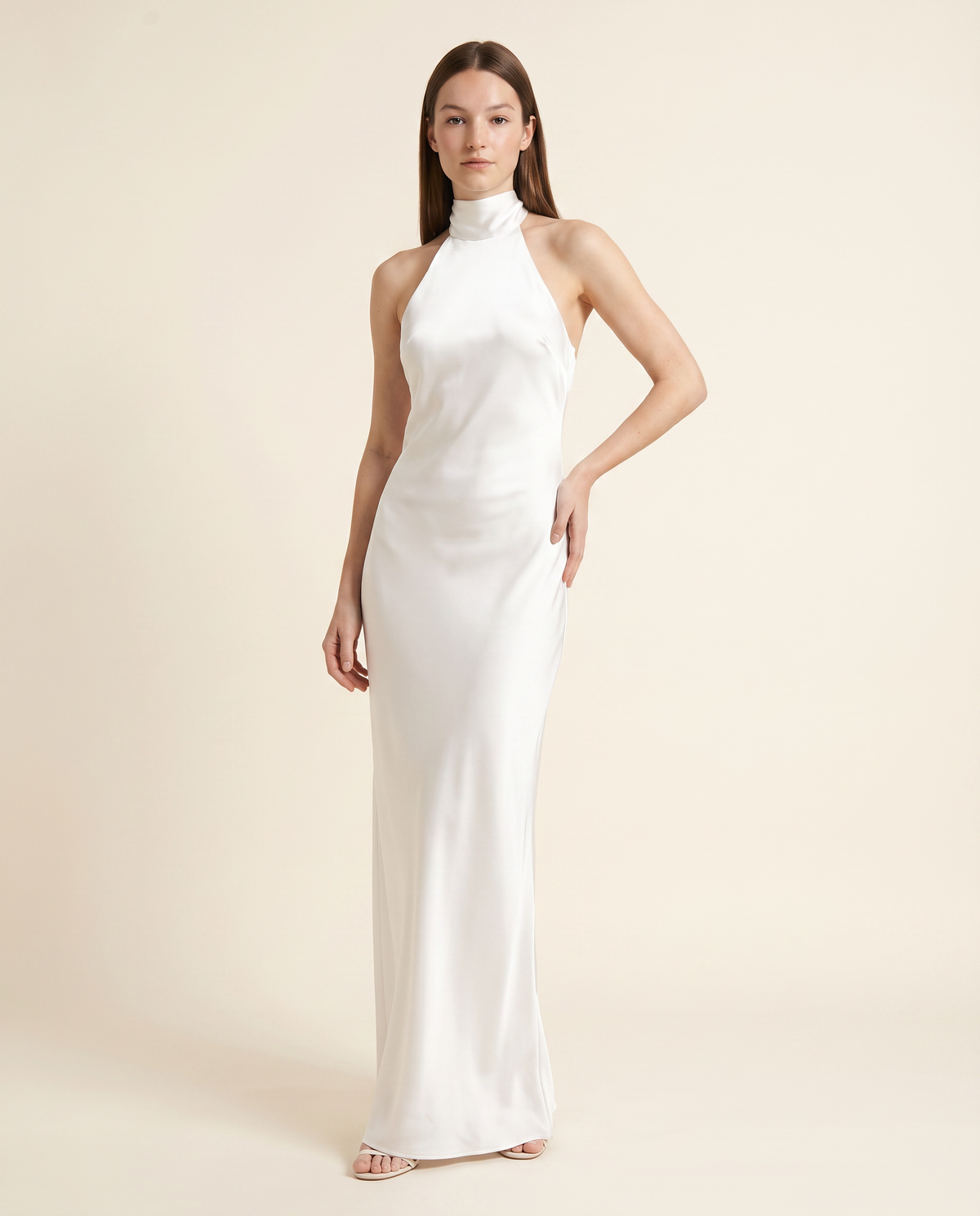 White Satin Halter Maxi Gown
